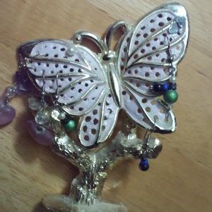 Earring Holder Stand Gold and Light Pink Holds A Lot Of Earrings 5" Tall 4" Wide